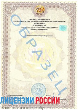 Образец сертификата соответствия (приложение) Раменское Сертификат ISO 22000